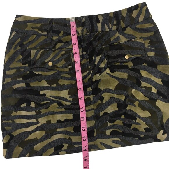 Express Mini Skirt Women Size 5/6 Green Black Animal Print Striped Camouflage - Picture 7 of 8